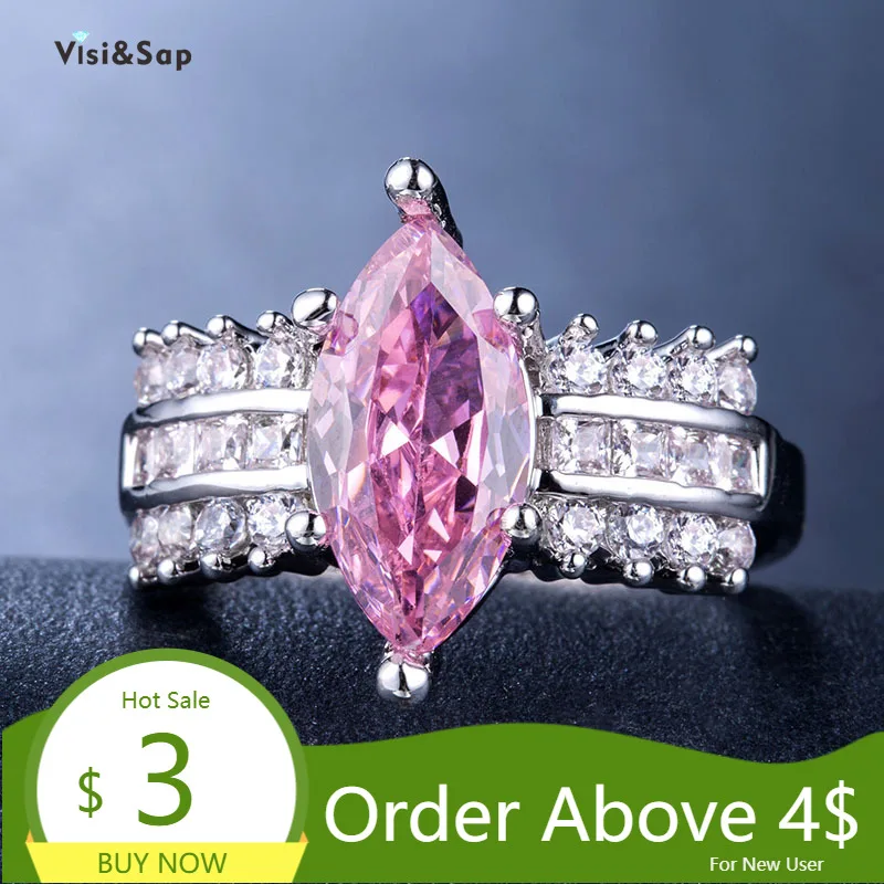 Visisap Очаровательная Женская обувь под розовая овальная форма циркон кольца для