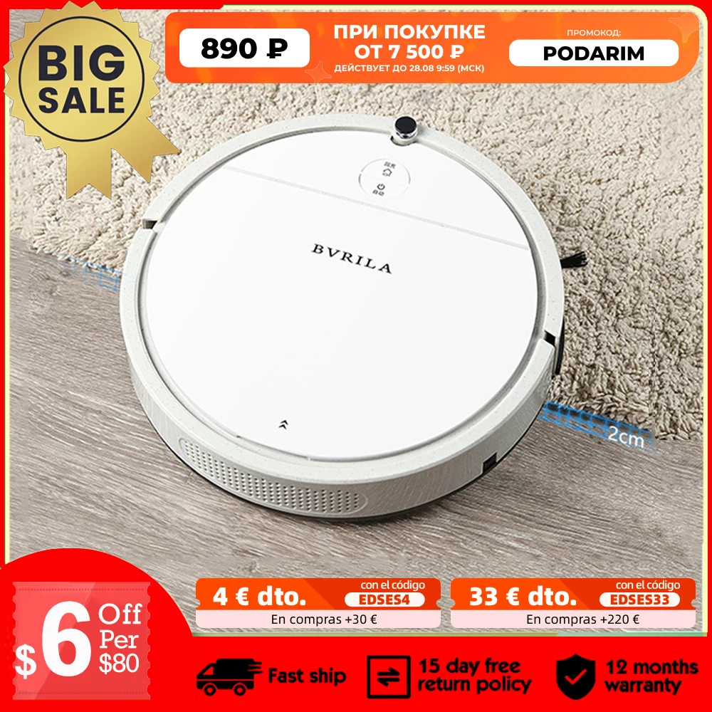 

Robotic Vacuum Cleaner 3600Pa Suction 150ML Water Tank Auto-Recharge Standard Version BVRILA Remote Control For Pet Hair Carpet