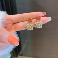 pearl square korea classic pearl earrings for woman korean fashion jewelry luxury party girls unusual earrings elegant lady
