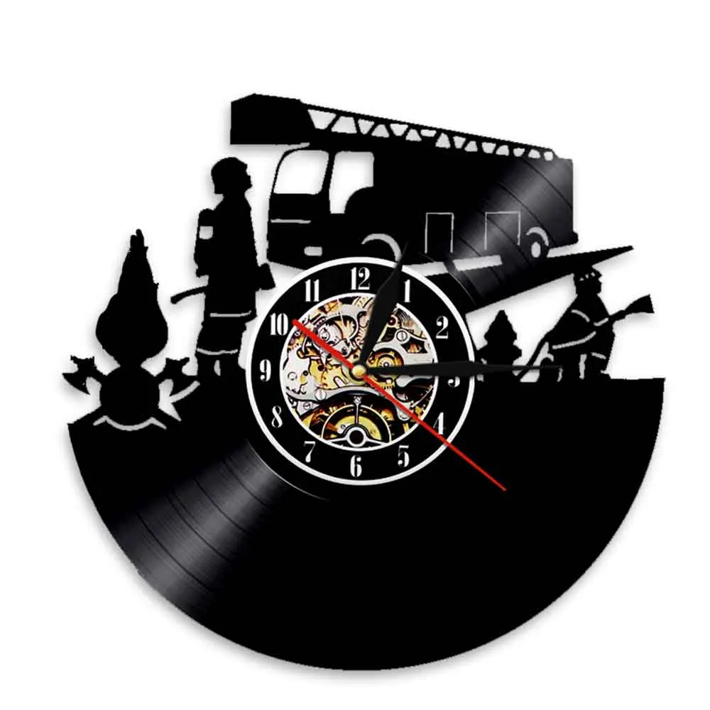 Настенные часы пожарный с виниловой пластиной пожарная машина | Дом и сад