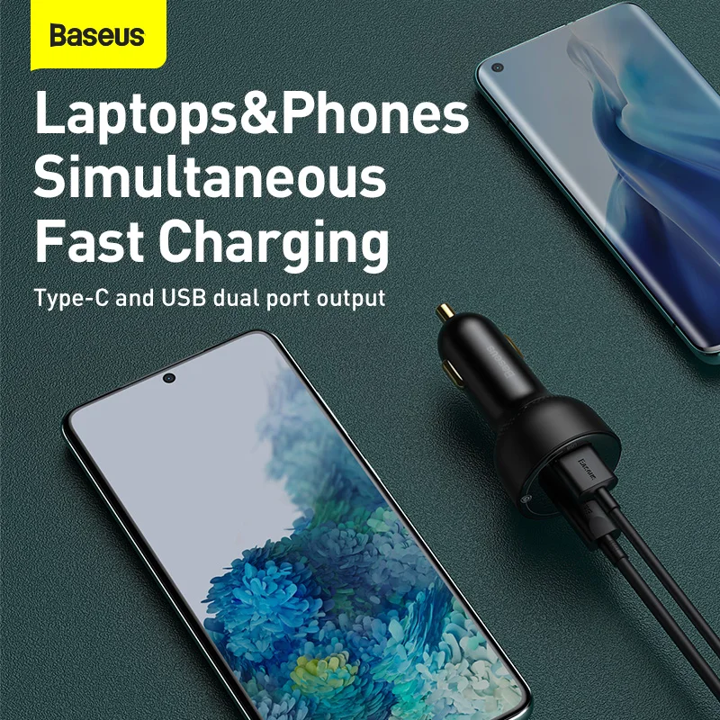 baseus 100w car charge fast charge type c pd3 0 qc3 0 pps quick charger dual usb phone charger for iphone huawei xiaomi samsung free global shipping