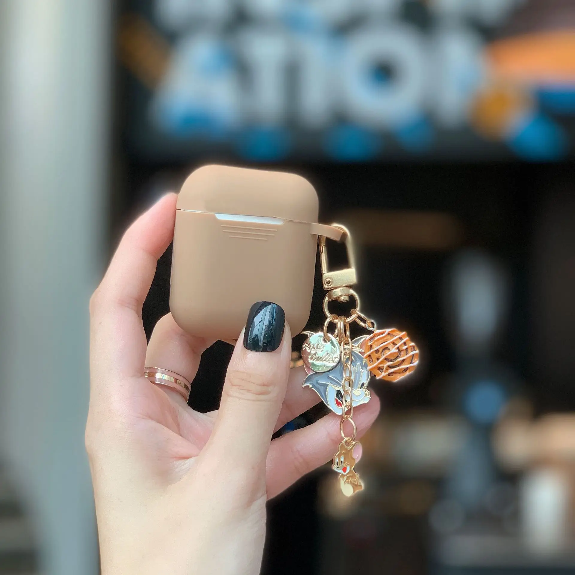 Фиолетовый Милый чехол для наушников AirPods мультяшный Кот Том и Джерри брелок беспроводные наушники чехол для Apple Airpods 2 сумка аксессуары - Цвет: Фиолетовый