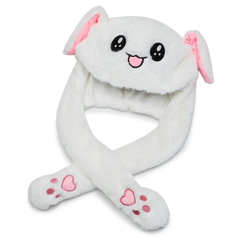

2021 New Rabbit Women's Hat Beanie Plush Can Moving Bunny Ears Hat with Shine Earflaps Movable Ears Casual Animal Cap Beanies