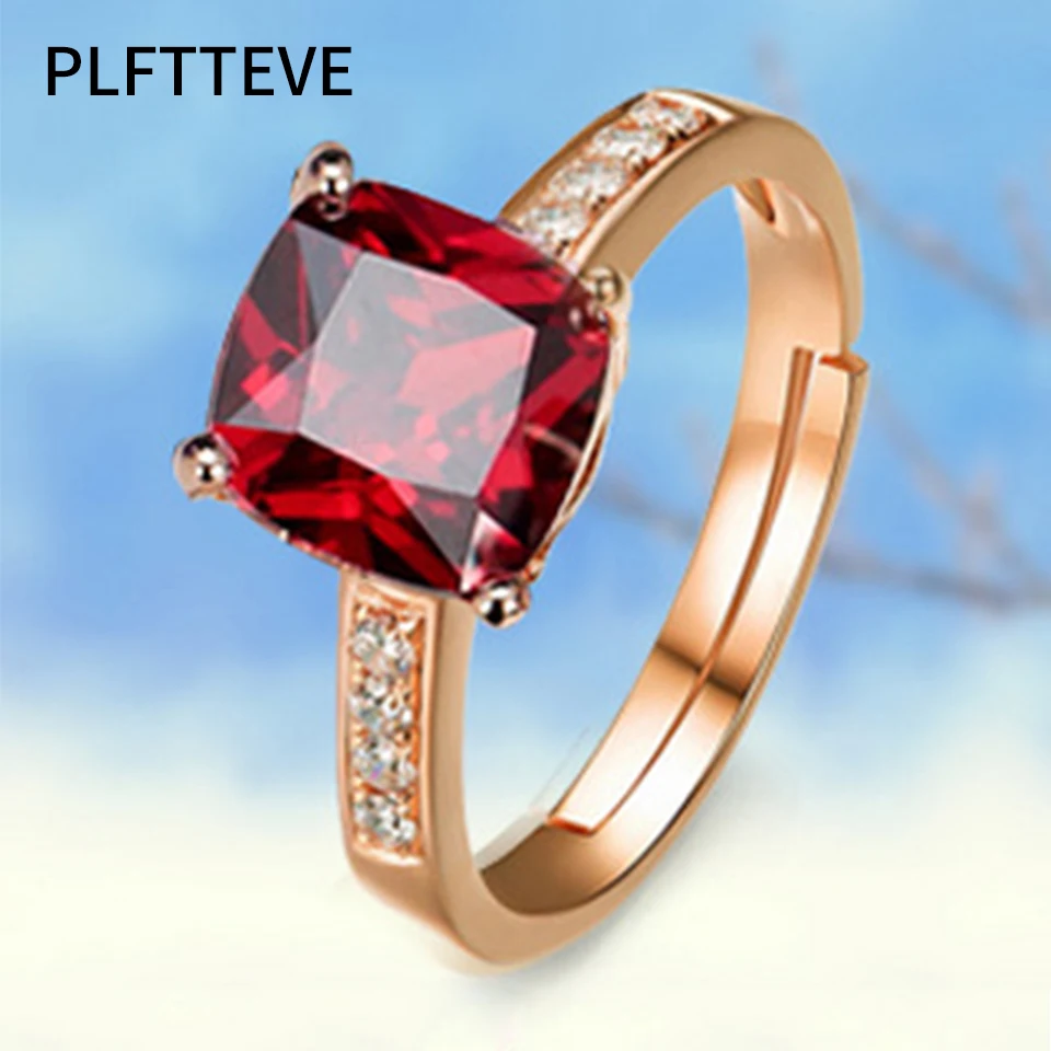 Zircon Red Purple Stone Rings For Women Rose Gold Silver Color Open Adjustable Engagement Wedding Female Ring Fashion Jewelry | Украшения и