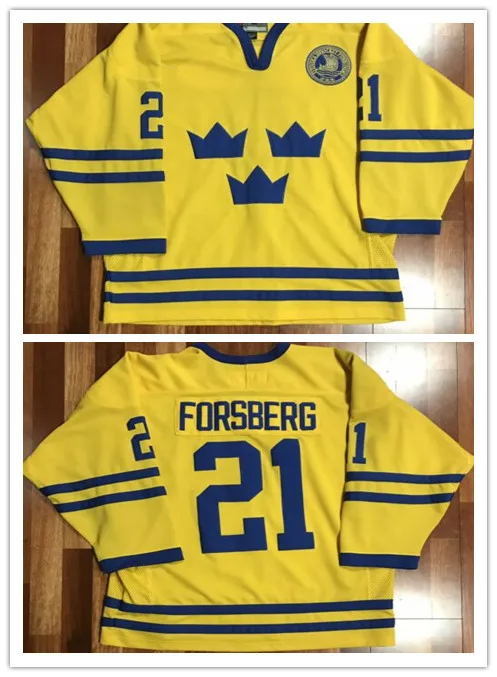 

21 PETER FORSBERG Team Sweden Retro throwback MEN'S Hockey Jersey Embroidery Stitched Customize any number and name