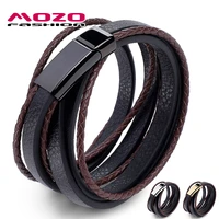 fashion brand jewelry men black leather rope chain stainless steel bracelet male vintage hand strap women bangles