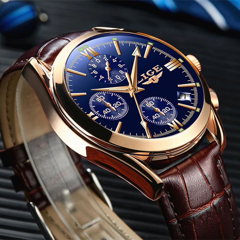 

Relogio Masculino LIGE Mens Watches Top Brand Luxury Men's Fashion Business Waterproof Quartz Watch For Men Casual Leather Watch