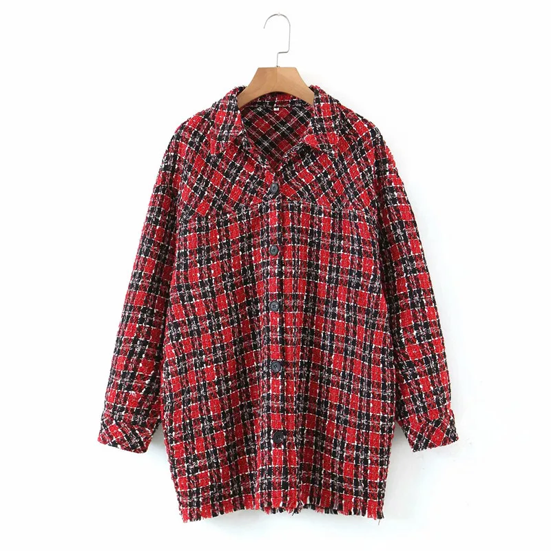 

New Women Autumn Fashion Pliad Loose Long Jackets Female Stylish Single Breasted Turn-Down Collar Coats Oversize Girls Outwear