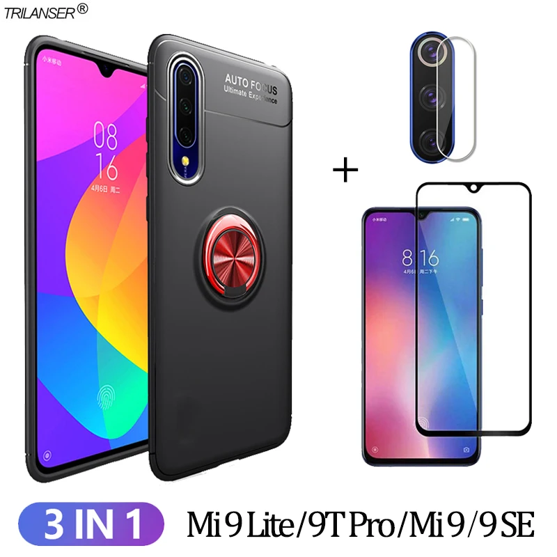 3 в 1 Чехол Броня стекло чехол для mi9 lite mi9t pro ми 9 лайт ми9т се подставка с магнитным