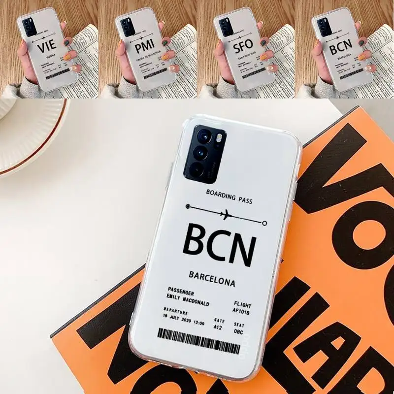

Personalised Plane Ticket Phone Case Transparent For oppo A57 A93 A73 A59 A55 A72 A77 A79 A83 A91 A92 A11 F9 A53 A52 S