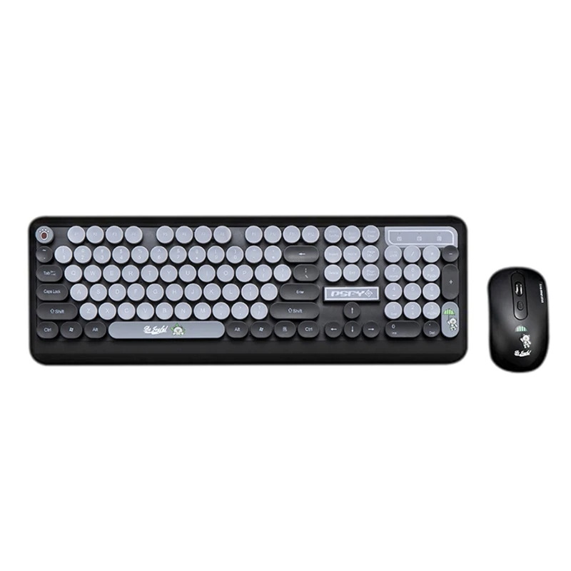

Cute Cartoon Fashion Retro Round Keycap Wireless Keyboard Mouse USB Receiver Set WXTB
