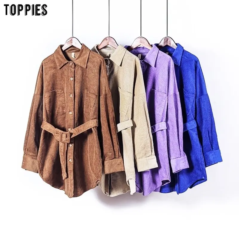 Toppies 2021 весенняя женская куртка винтажная вельветовая длинная рубашка свободное
