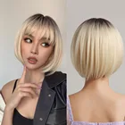 Генри MARGU Боб коротких синтетических волос парики для Для женщин эффектом деграде (переход от темного к коричневый блонд парики с челкой прямые Косплэй парики на каждый день термостойкие