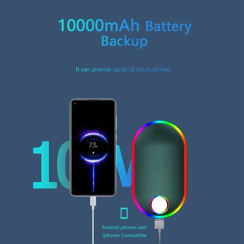 Светящиеся электрические грелки для рук 10000 мАч перезаряжаемые портативные