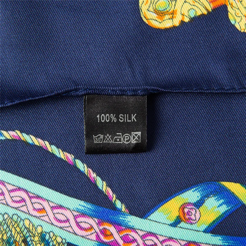 

100% Twill Silk Blue Scarf Women Hijab Fashion Leopard Saddle Print Shawls Luxury Brand Scarves 16mm Foulard Neckerchief 90x90cm