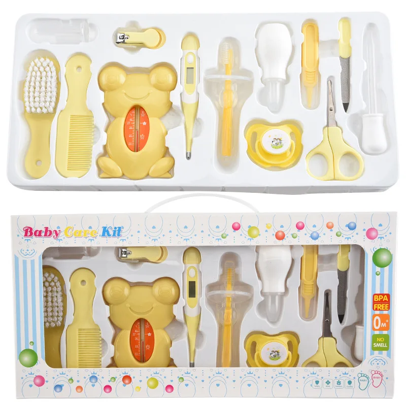 13Pcs Yellow New 13 шт., детский набор для ухода за здоровьем, детский набор для ухода, безопасные маникюрные машинки для стрижки ногтей, расческа, наждачная расческа для волос, термометр, инструмент для ухода за ребенком - Цвет: 13Pcs Yellow New