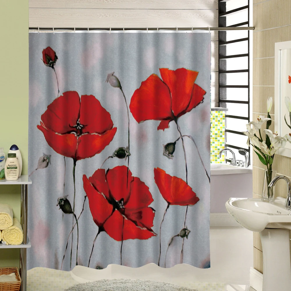 Цветочный принт розы занавески для душа ткань водонепроницаемая ванной набор