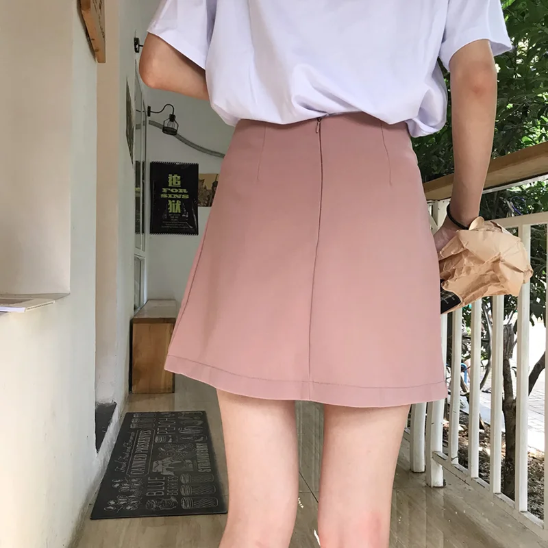 Skirts Women Solid Pink Pleated Skirt Simple All Match Womens High Waist Comfortable Hot Sale Kawaii Korean Style Fashion Mini | Женская