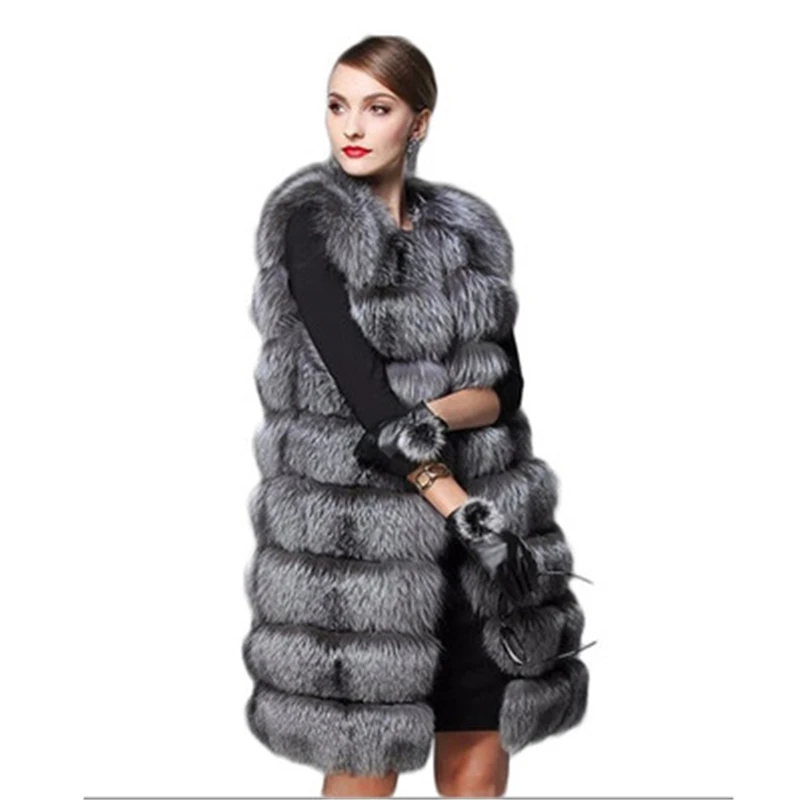 

Faux Fox Fur Vest 2020 New Winter Women's Fur Coats Splitted Knitted Lady Trendy Outerwear Sleeveless Female Long Jackets N851