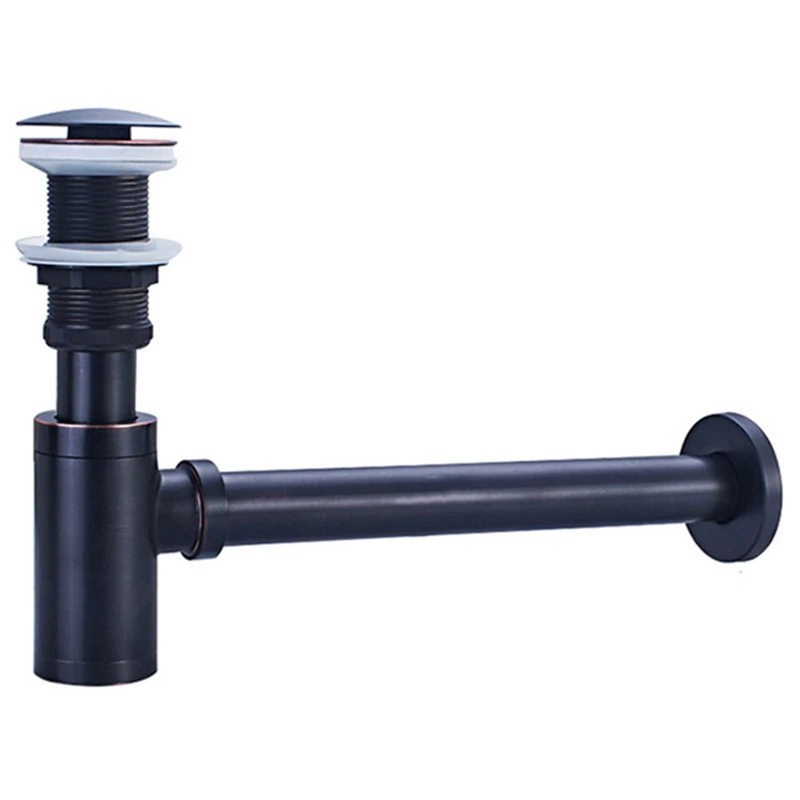 

Basin Bottle Trap Metal Bathroom Sink Siphon Drains with Drain Black P-Trap Pipe Waste Without Overflow