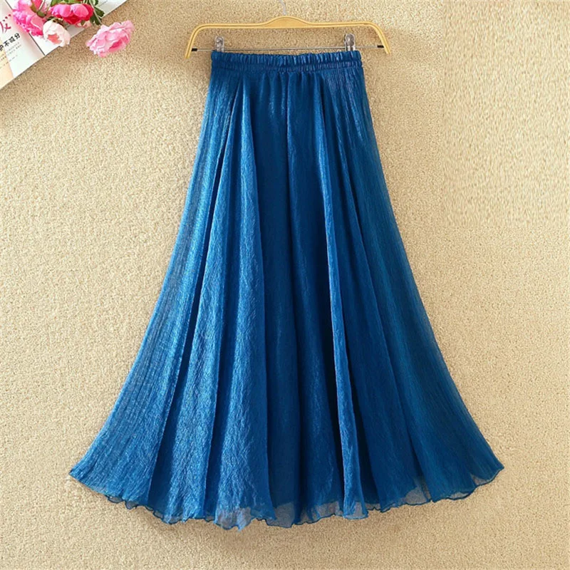 

Vintage Tulle Skirt Women Tide Summer A-line Midi Skirts Female High Waist Tutu Pleated Skirts For Women School Sun Skirt