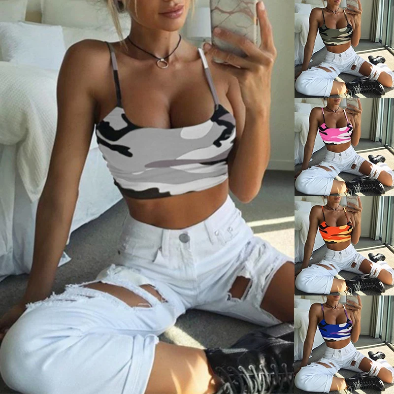 Женская камуфляжная футболка без рукавов с круглым вырезом | одежда