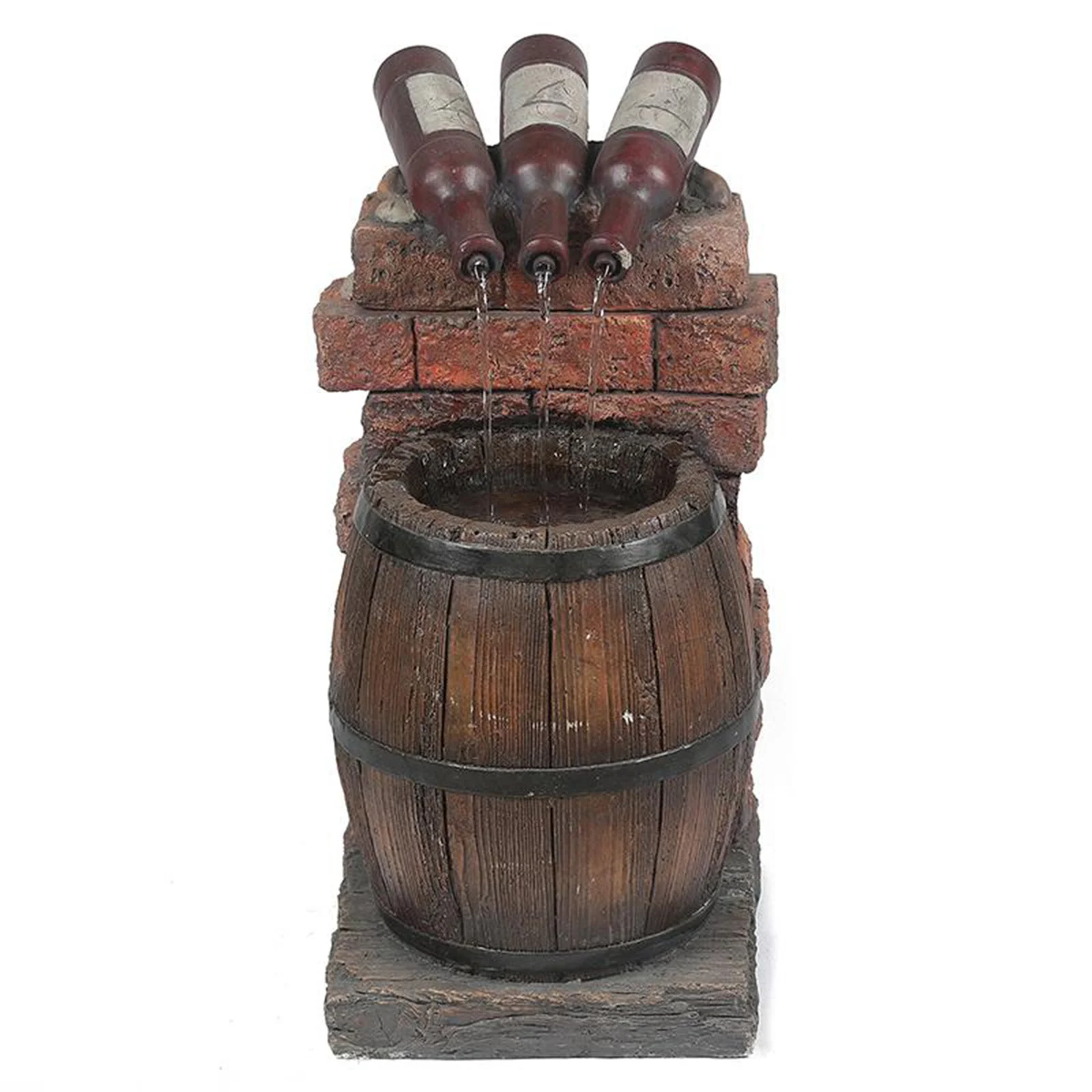 

Resin Wine Bottle and Barrel Outdoor Water Fountain Sculpture Rustic Yard & Garden Waterfall Decoration Hogard