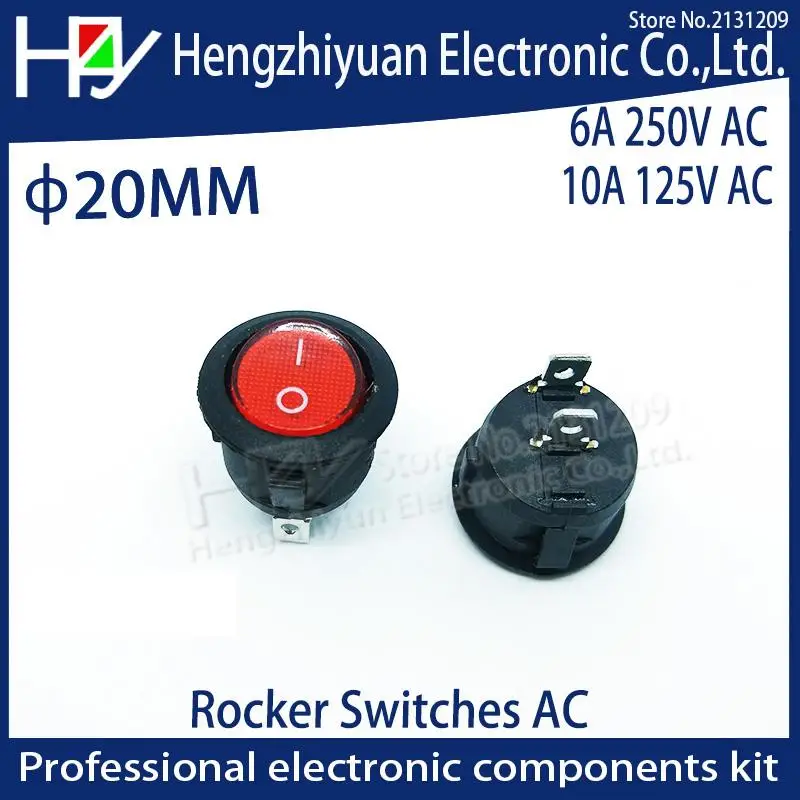 KCD1 20 мм 6A 250 В AC On Off оснастка SPST круглая лодка кулисный переключатель черный 2Pin
