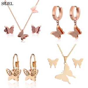 SMJEL Stainless Steel Matte Butterfly Earrings for Women Girls Lovely Animal Buttefly Earing Dangle 