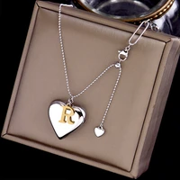 trendy shiny peach heart letter versatile jewelry stainless steel leisure fashion necklace for women