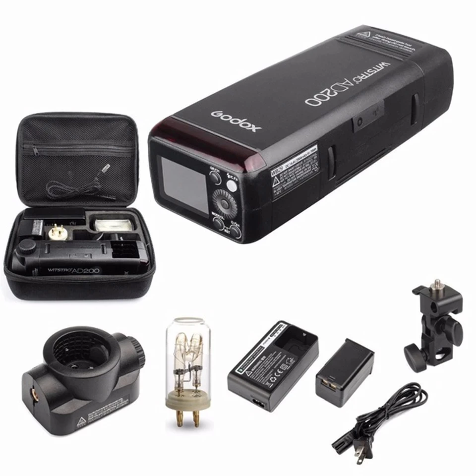Godox AD200 комплект 200Ws 2,4G ttl карманная вспышка стробоскоп 1/8000 HSS Беспроводная монолайт 2900mAh литиевая батарея и голая лампа/Speedlite - Цвет: AD200