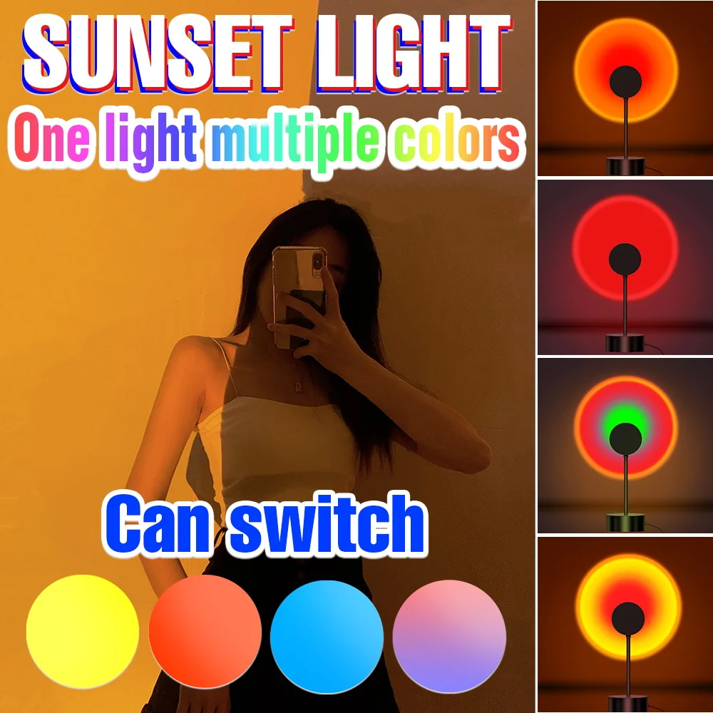 

LED Sunset Projector Night Lights USB Rainbow Background Atmosphere Lamp 5V LED DIY Colors Floor Lamp For Bar Wall Decoration