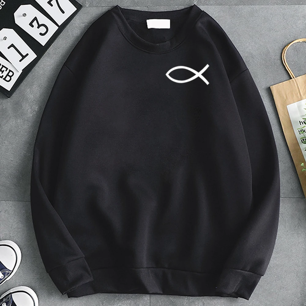 Мужские осенние толстовки с принтом Иисуса рыбы флисовые свитшоты круглым