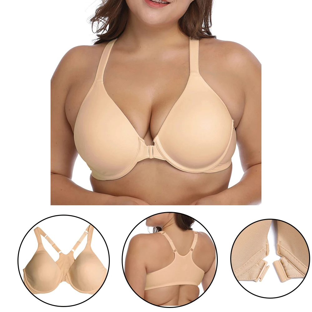 

YBCG Push Up Women Bra Front Hook Brassiere Underwire Thin Padded Bras for Women Y-line Strap Bralette Plus Size for Big Breast