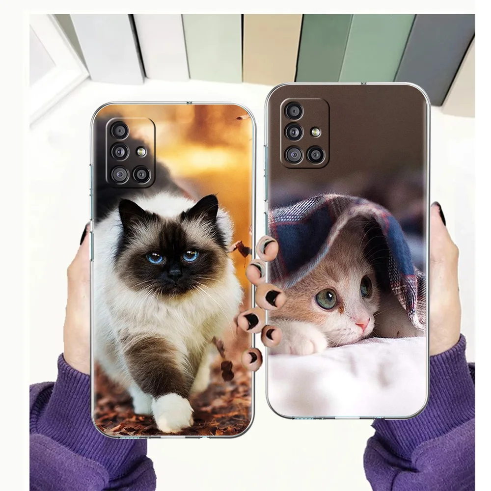 

Cute Cat Case for Samsung Galaxy A13 A22 A32 A52 A72 A51 A71 A11 A31 A41 M31 A01 A21S 5G Transparent Silicon Shell Coque TPU Bag