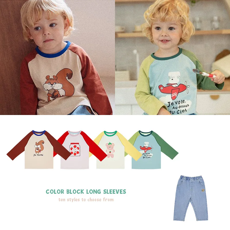 

Children's Clothing 2021 Autumn And Winter New Long-Sleeved T-Shirt Girls Jeans Baby Cartoon Clothes Girls Clothes Boys Pants