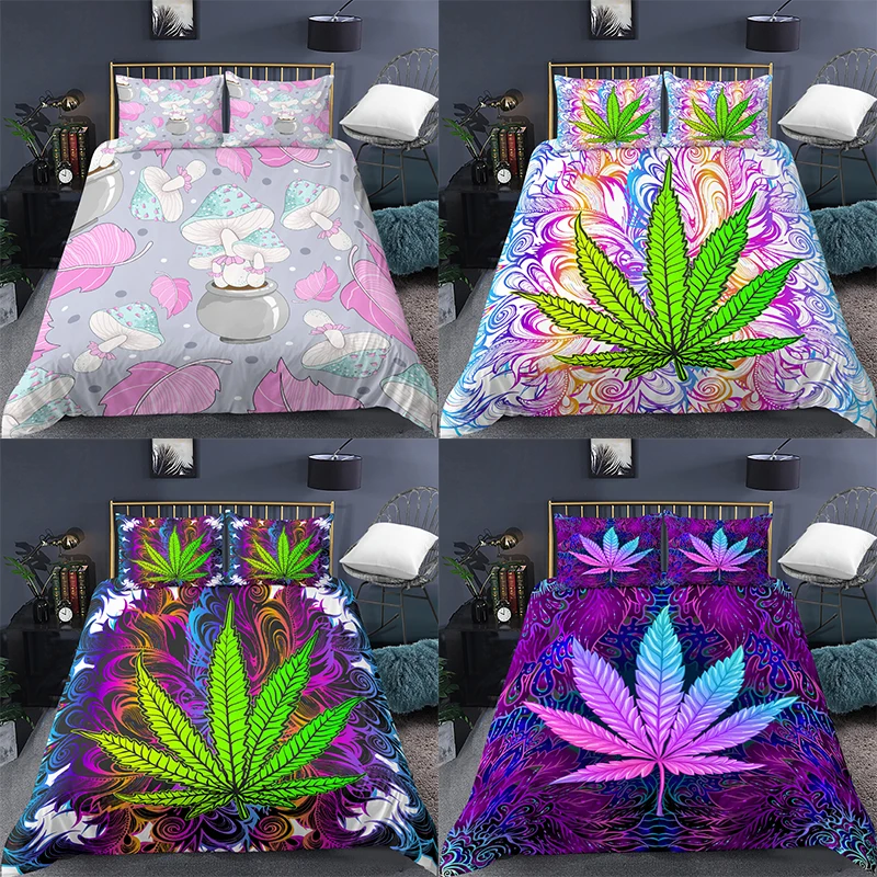 

3D Dazzle Bedding Set Mushroom Leaves Duvet Cover Quilt Cover Queen King Bedclothes Comforter Cover Bedding