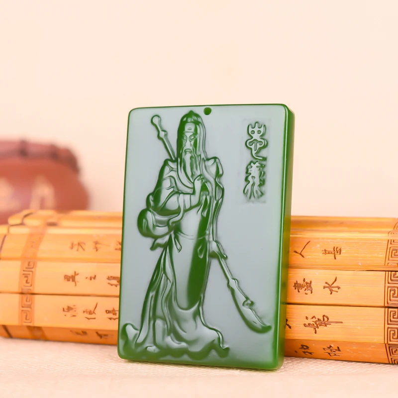 Натуральный зеленый нефрит кулон ручной работы Guan Yu Ожерелья Подвески Китайский