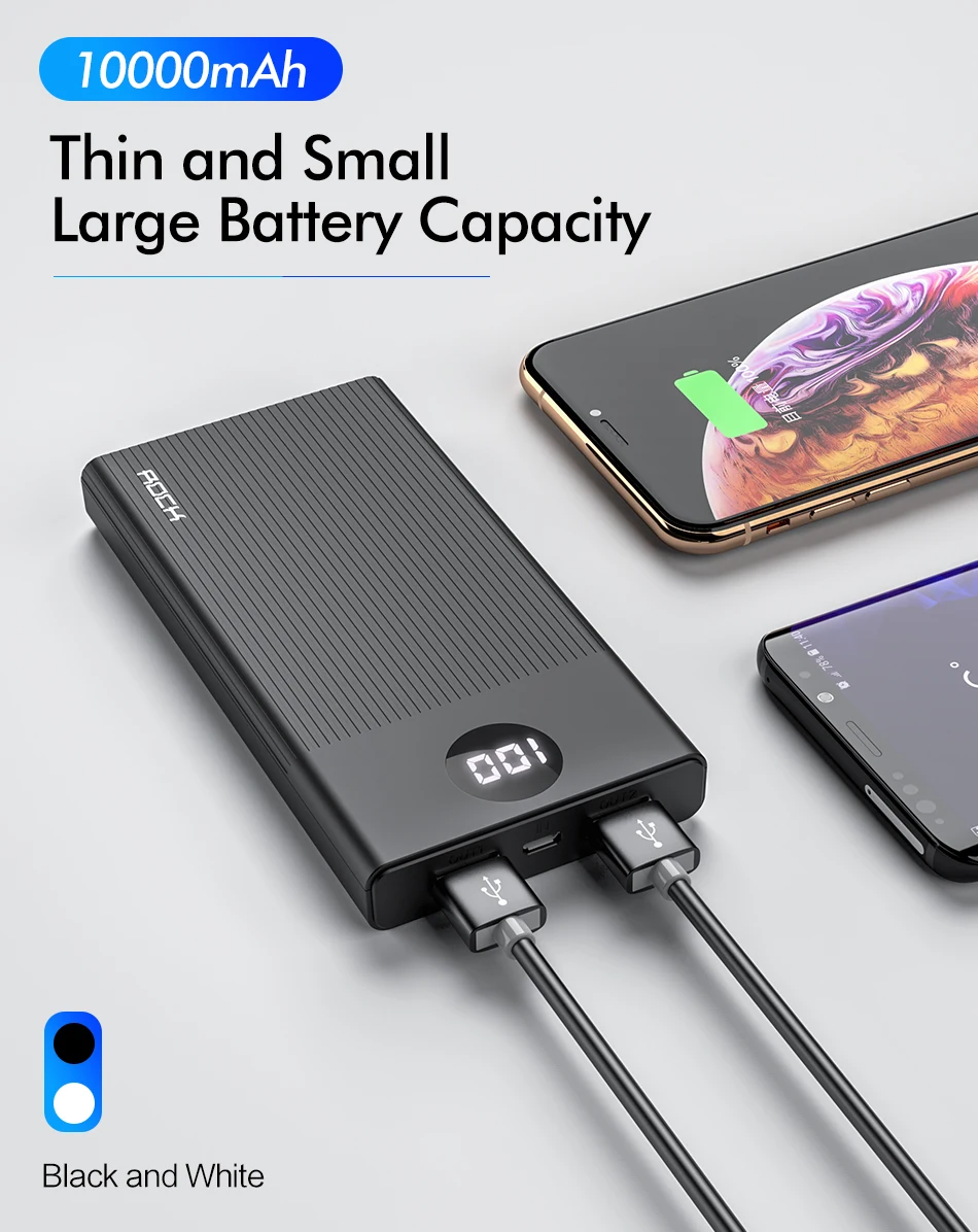 ROCK power Bank 10000 мАч портативное зарядное устройство 10000 мАч USB PoverBank Внешнее зарядное устройство для Xiaomi Mi 9 8 iPhone