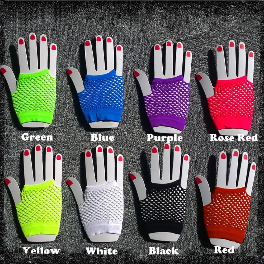 

2020 High Quality Neon Short Mesh Gloves, Black Fashion Club Nylon Spandex Mesh Gloves for Party Nightclub Dance New