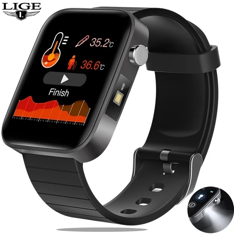 Новинка 2020 модные мужские часы с отображением температуры тела фитнес трекер