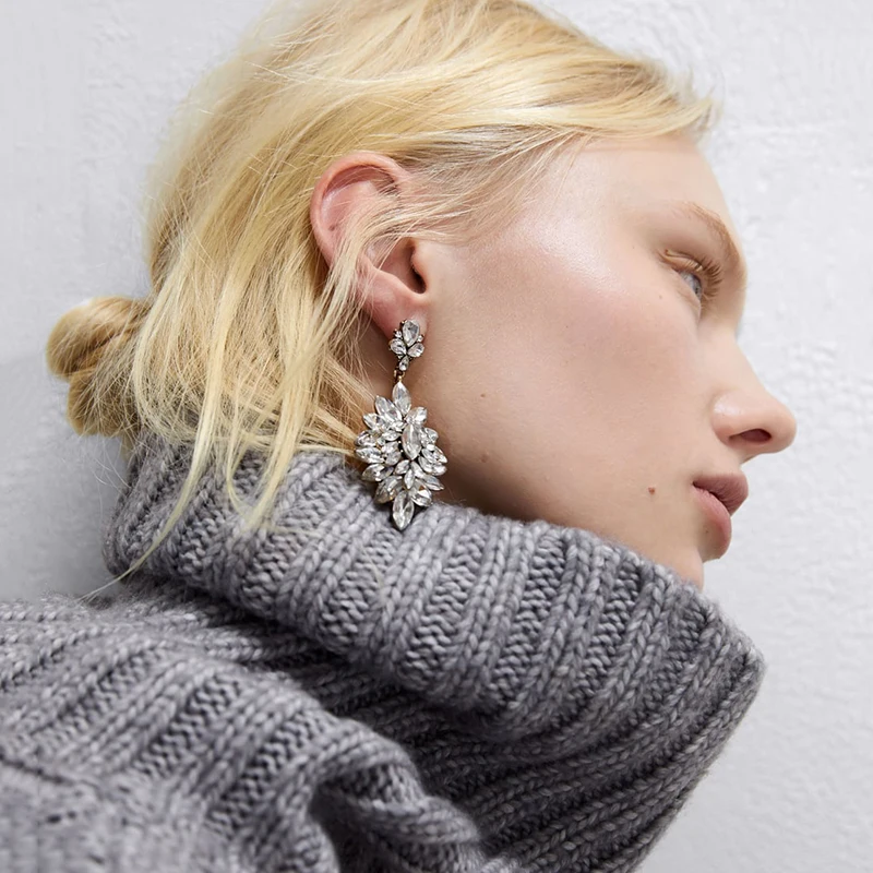 ZA новейшие висячие серьги с кристаллами для женщин свадебные 2020 эффектные