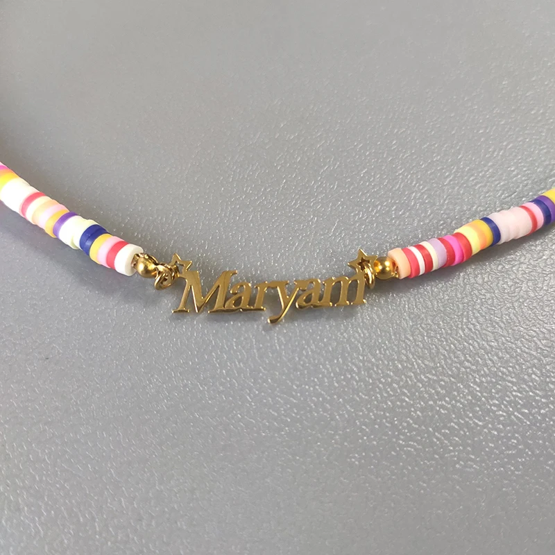 Personalized Name Necklace Colorful Silicone Clay Beaded Choker For Women Christmas Gift Handmade Birthday Gift for Girls