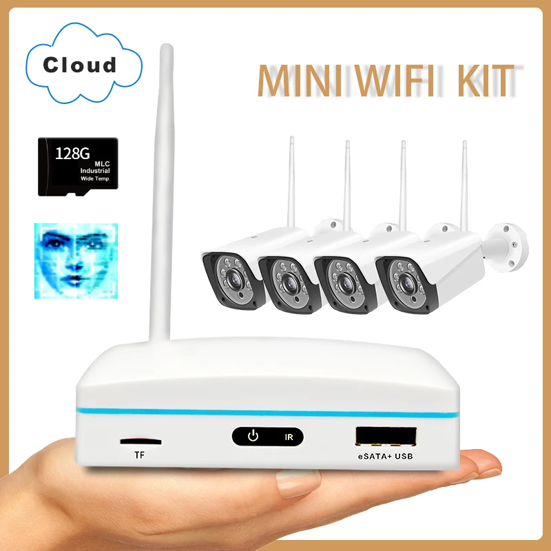 

2K Super HD 1440P 4CH Беспроводной Wi-Fi NVR Kit AI распознавание лица движения водонепроницаемая IP цилиндрическая камера
