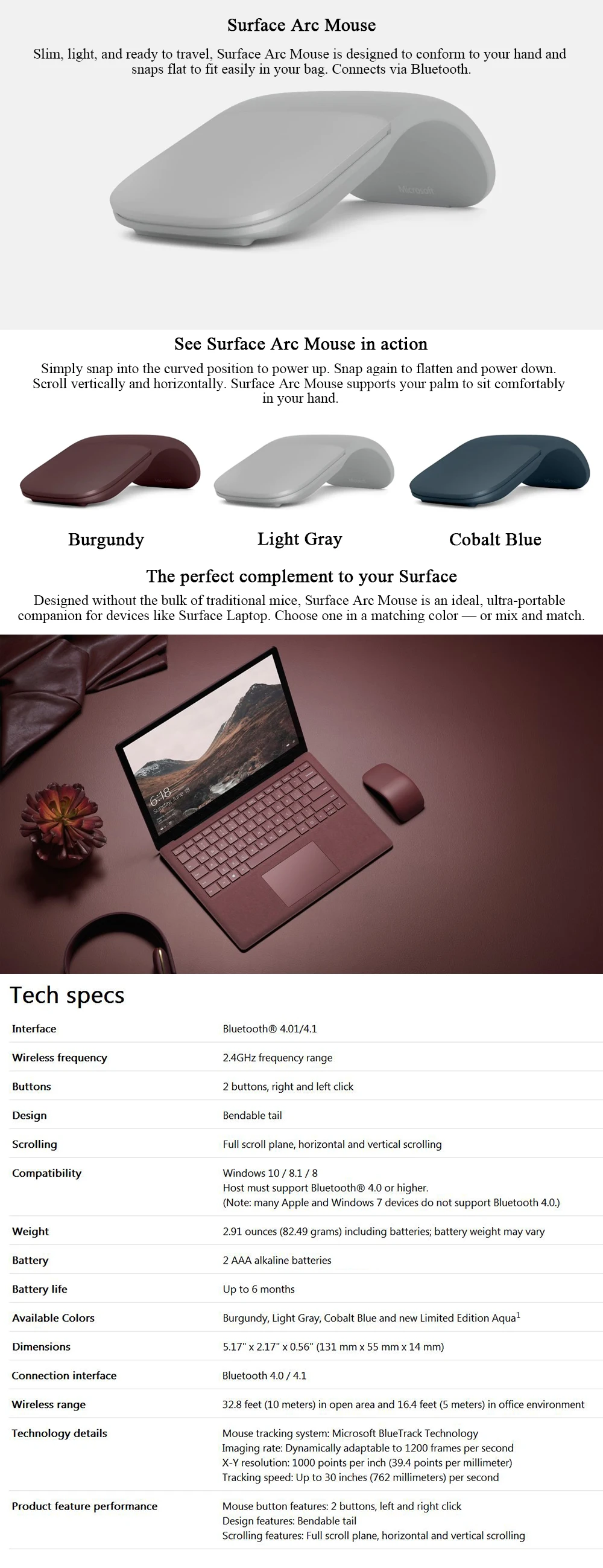 Оригинальная дуговая мышь microsoft Surface Беспроводная bluetooth-мышка BlueTrack технология предназначена для ПК поддерживает вашу ладонь
