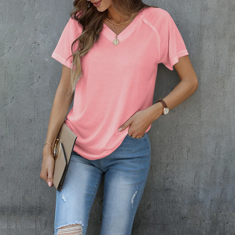 

Summer Women Fashion Casual Tshirts Summer Top Tee Tops V neck Solid Tee-Shirts Plus Size 5XL3 XLOversize T-shirt