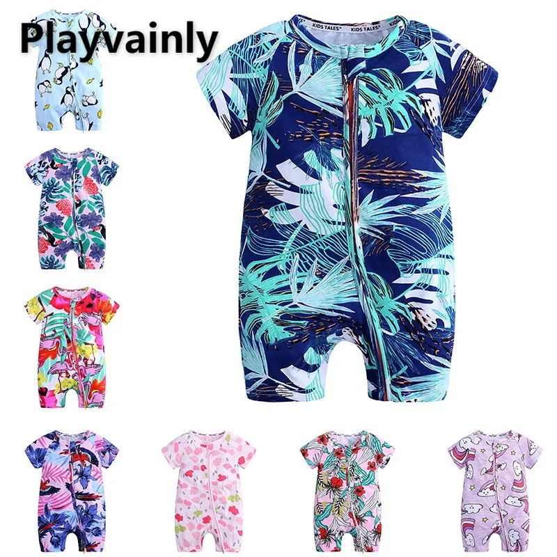

Летний комбинезон для младенцев мальчиков девочек хлопковое нижнее белье с персонажами из мультфильмов с короткими рукавами комбинезон од...