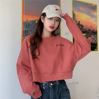 no hat hoodies sweatshirts women new spring short style thin bf ulzzang letter printed simple student pullover tops all match