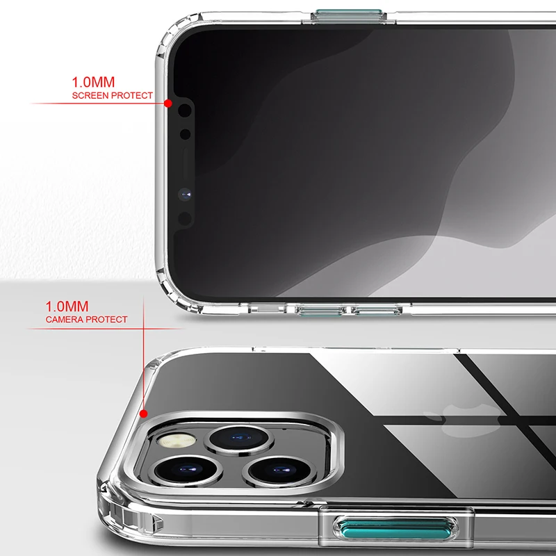 Цветной прозрачный чехол для телефона с кнопкой качественный материал iPhone 12 mini 11