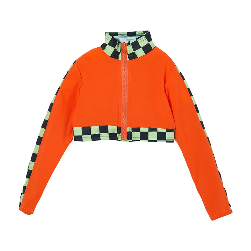 

New Jazz Street Dance Costumes Cool Hiphop Suit Ballroom Hip Hop Clothes Girls Long Sleeve Tops Plaid Pants Rave Clothes